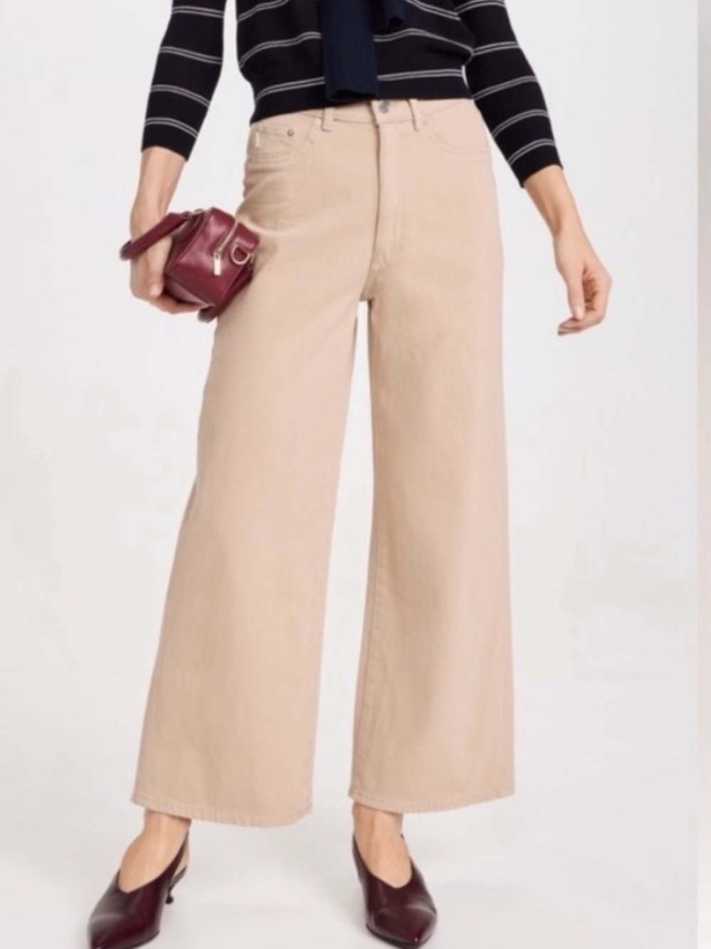 DL1961 Anthropologie Hepburn Wide-Leg High-Rise Twill Pants in Beige